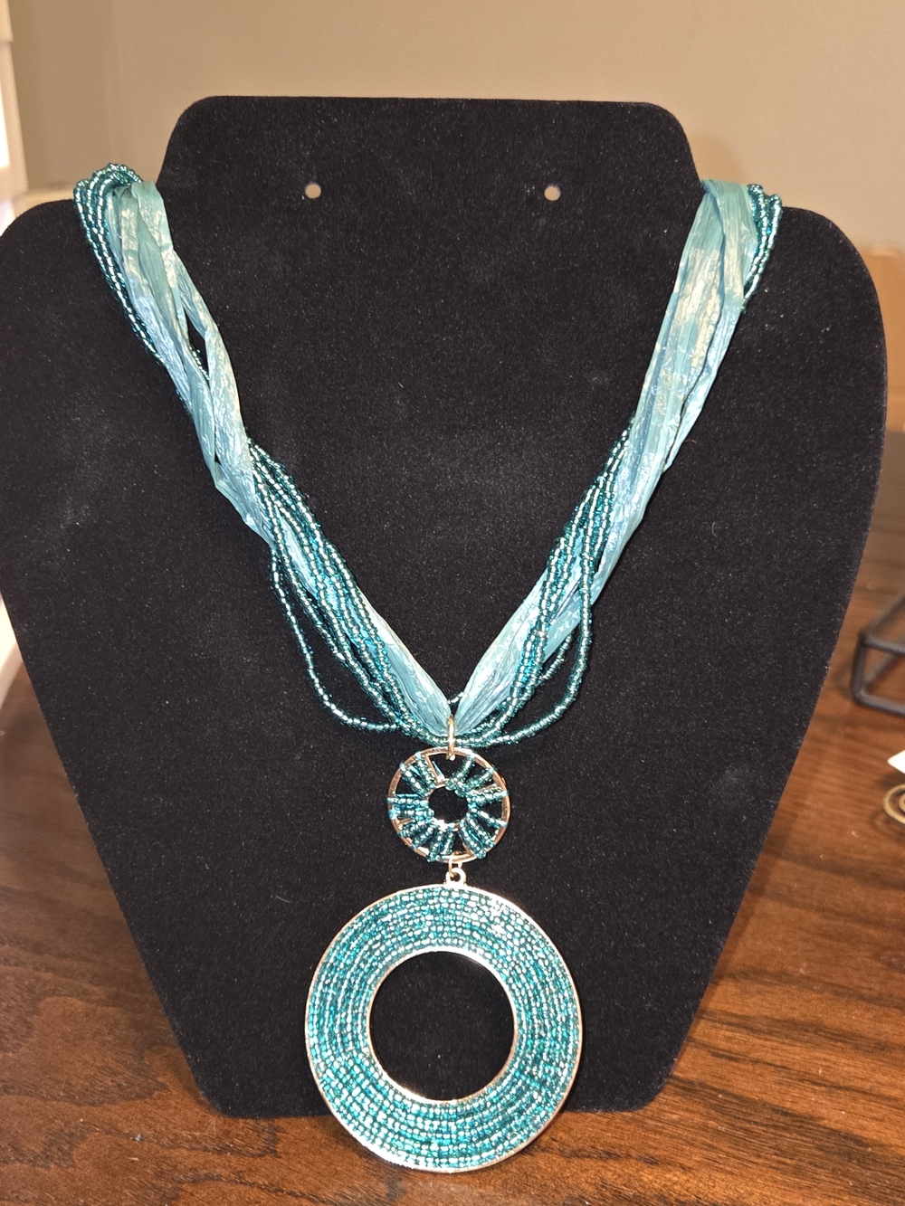 Turquoise Multi-Strand Beaded Pendant Necklace - Women Jewelry